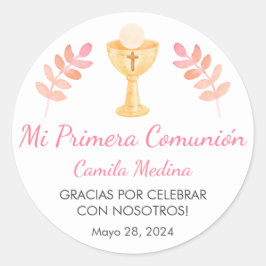 Pegatina Redonda Huevas rosadas en primera comunión española