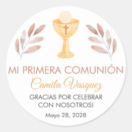 Pegatina Redonda Huevas rosadas en primera comunión española