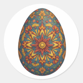Pegatina Redonda Huevo de Mandala - Intrincado Diseño Floral Boho