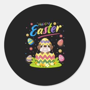 Pegatina Redonda Huevo de Pascua: Bulldog americano feliz Pascua