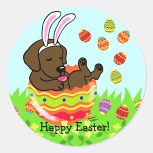 Pegatina Redonda Huevo de Pascua Chocolate Labrador Personalizado d