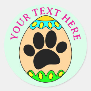 Pegatina Redonda Huevo de Pascua con Huella de Perro Texto Personal