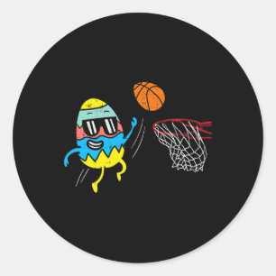 Pegatina Redonda Huevo de Pascua Jugando Baloncesto Cute Deportes H