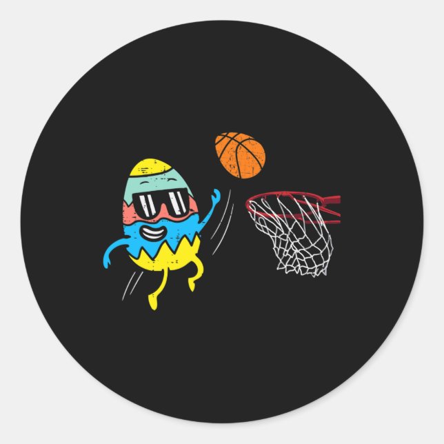 Pegatina Redonda Huevo de Pascua Jugando Baloncesto Cute Deportes H (Anverso)