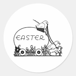 Pegatina Redonda Huevo de Pascua Retro y Chicas