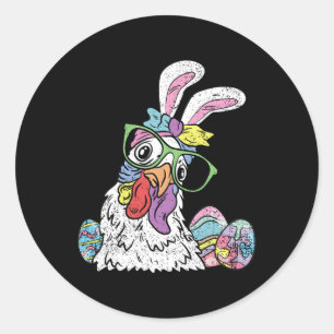 Pegatina Redonda Huevo de pollo Caza de Pascua Bunny Ears Farm Anim