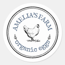 Pegatina Redonda Huevo de pollo de granja de cosecha tradicional