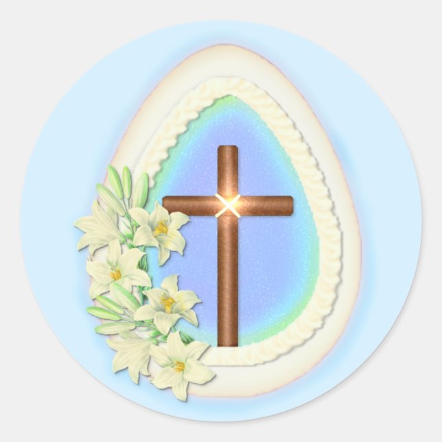 Pegatina Redonda Huevo de ventana y cruz (Anverso)