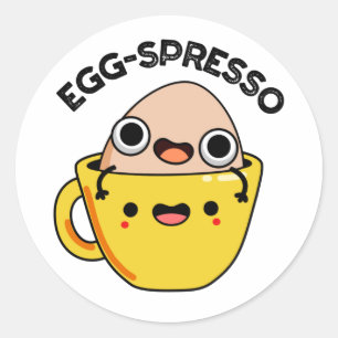 Pegatina Redonda Huevo-Spresso Gracioso Huevo Café Pun