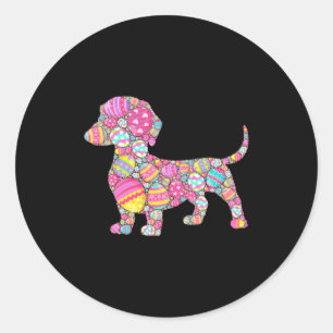 Pegatina Redonda Huevos Coloridos Perro Dachshund Cachorro