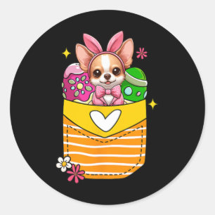Pegatina Redonda Huevos de chocolate Bunny Chihuahua Easter dentro