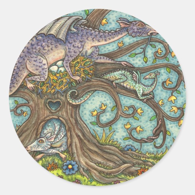 PEGATINA REDONDA HUEVOS DE DRAGÓN, LARGO MEDIEVAL, ARTE FOLÓGICO DE (Anverso)