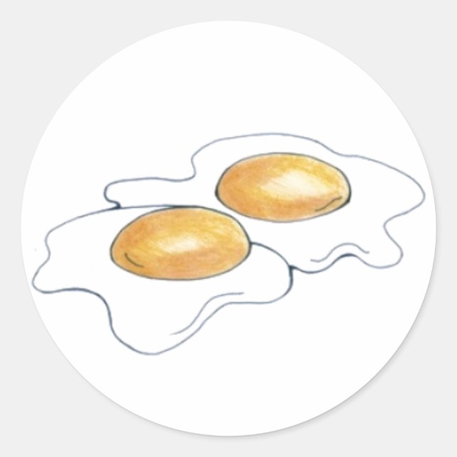 Pegatina Redonda Huevos de huevo frito Sunnyside Up Eggg Poached Br (Anverso)