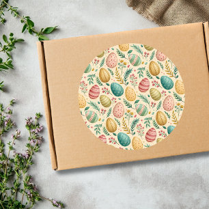 Pegatina Redonda Huevos de Pascua antiguos con brotes florales