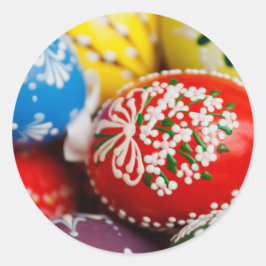 Pegatina Redonda Huevos de Pascua Colorido Patrón de vacaciones Art