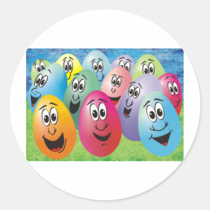 Pegatina Redonda Huevos de Pascua con rostros