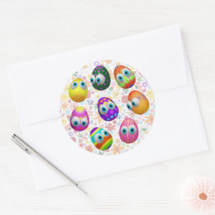 Pegatina Redonda Huevos de Pascua lindos y divertidos dibujos anima