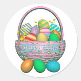 Pegatina Redonda Huevos de Pascua pintados en la canasta