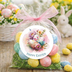 Pegatina Redonda Huevos de Pascua Redondos Clásicos Coloridos Acuar