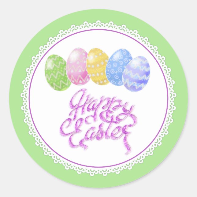 Pegatina Redonda Huevos de Pascua, regalo de feliz día de Pascua En (Anverso)