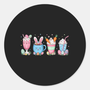 Pegatina Redonda Huevos de Pascua Tazas de conejo de café Latte Hel