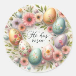 Pegatina Redonda Huevos de Pascua y follaje