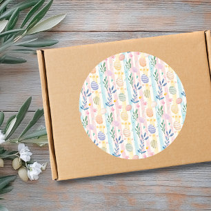 Pegatina Redonda Huevos Elegantes de Pascua con Rayas de Acuarela e