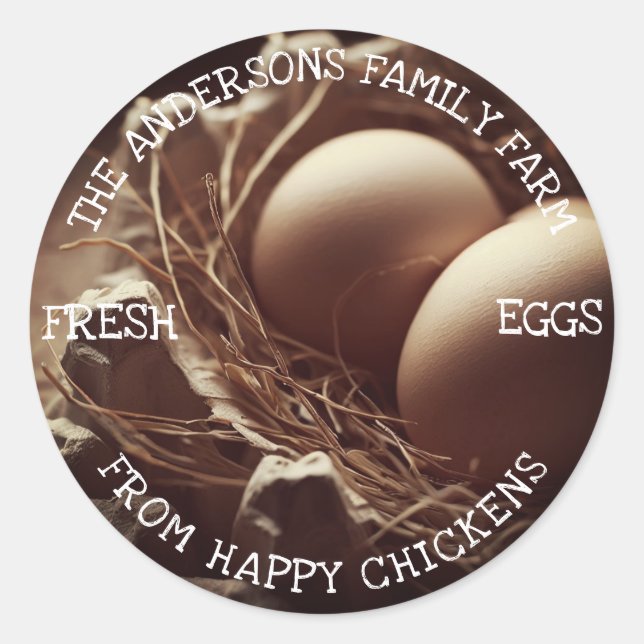 Pegatina Redonda Huevos en una bandeja de imagen de Personalizado d (Anverso)