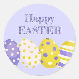 Pegatina Redonda Huevos Felices de Pascua Fondo Morado