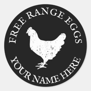 Pegatina Redonda Huevos frescos de granja silhouth pollo