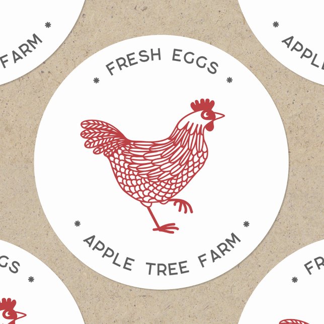 Pegatina Redonda Huevos frescos de pollo de Hen Personalizados (Chicken hen poultry egg farm personalized stickers)