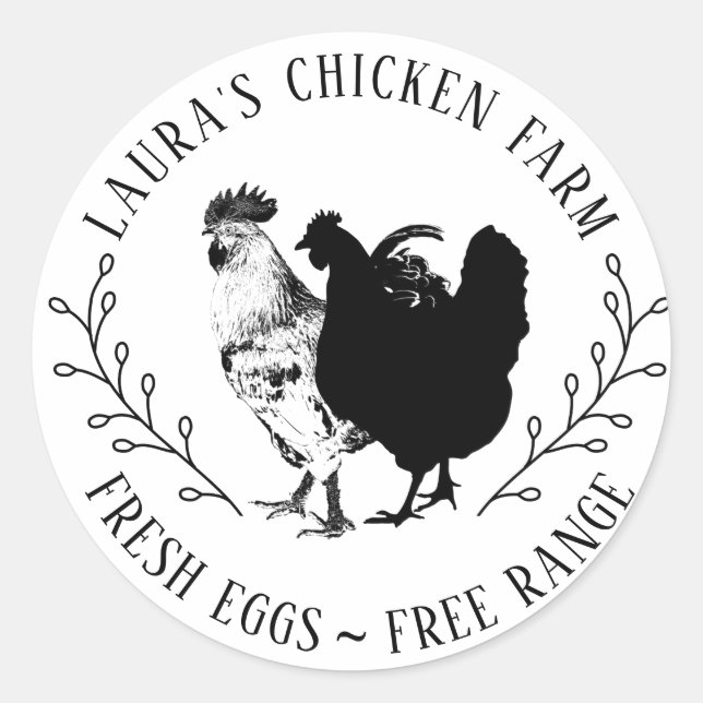 Pegatina Redonda Huevos frescos orgánicos Granja de pollo de época (Anverso)