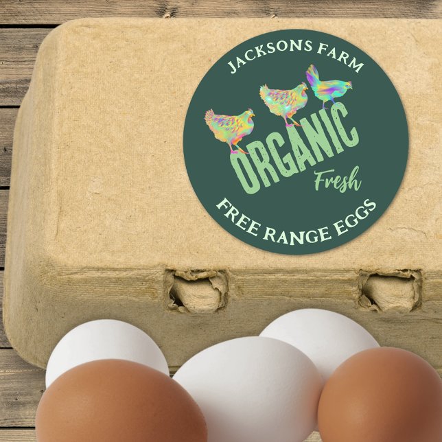 Pegatina Redonda Huevos orgánicos de pollo frescos (Organic fresh free range chicken eggs stickers with personalized small business name)