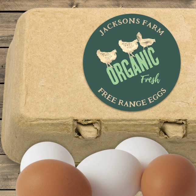 Pegatina Redonda Huevos orgánicos de pollo frescos (Organic free range chicken eggs stickers cute hens custom small business Stickers)