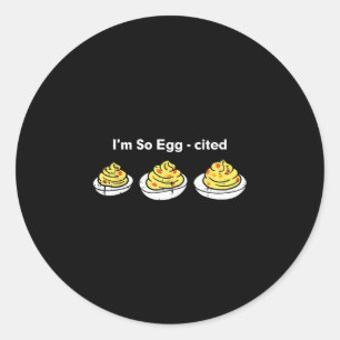 Pegatina Redonda Huevos Rellenos Estoy Tan Emocionado Día de Acción