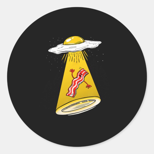 Pegatina Redonda Huevos secuestrados Bacon Graciosa Alien Ufo Desay (Anverso)