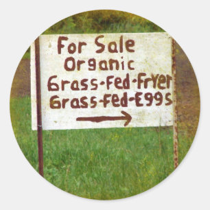 Pegatina Redonda Huevos y sartenes orgánicos de FED de la hierba