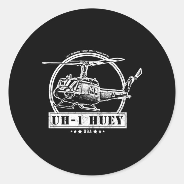Pegatina Redonda Huey Helicopter (Anverso)