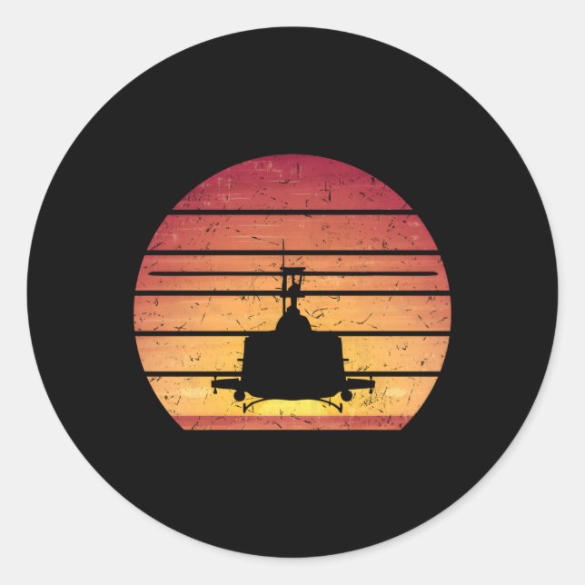 Pegatina Redonda Huey Helicopter Style Vietnam Chopper (Anverso)