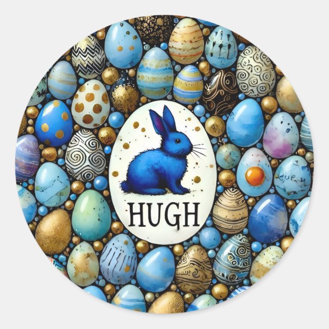 Pegatina Redonda HUGH ~ Multitud de Huevos de Pascua ~ (Anverso)