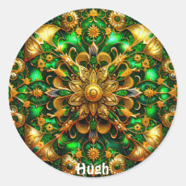 Pegatina Redonda HUGH ~ Navidades brillantes verdes y dorados ~