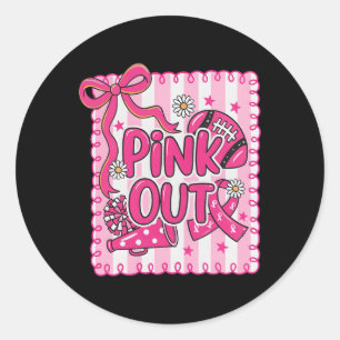 Pegatina Redonda Hugvyn Cáncer De Mama Pink Out Football Bow Pink C