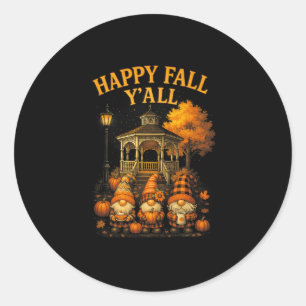 Pegatina Redonda Hugvyn Feliz Otoño Para Todos Gnomo Calabaza Día d