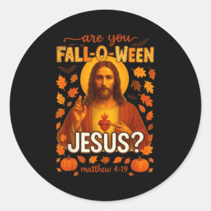 Pegatina Redonda Hugvyn Halloween ¿Eres Fall-o-ween Jesucristo