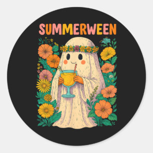 Pegatina Redonda Hugvyn Halloween Summerween Retro Ghost Beach Spoo
