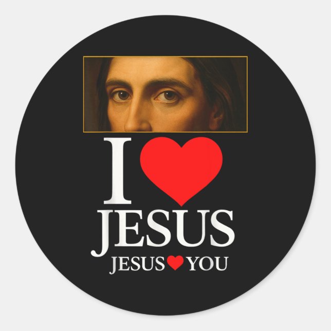 Pegatina Redonda Hugvyn I Love Jesus I Heart Jesus Faith American C (Anverso)