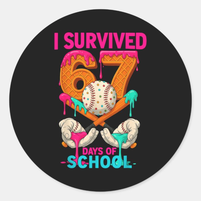 Pegatina Redonda Hugvyn I Survived 67 Days Of School Ice Cream Six  (Anverso)