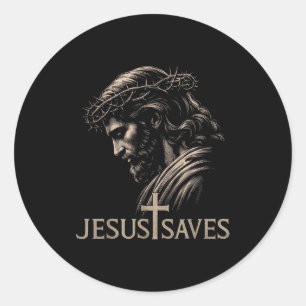 Pegatina Redonda Hugvyn Jesús salva la cruz de la fe cristiana mini