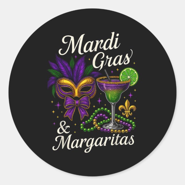 Pegatina Redonda Hugvyn Mardi Gras And Margaritas Louisiana New Orl (Anverso)