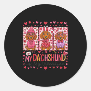 Pegatina Redonda Hugvyn Mi Dachshund Es Mi Perro De San Valentín Ma
